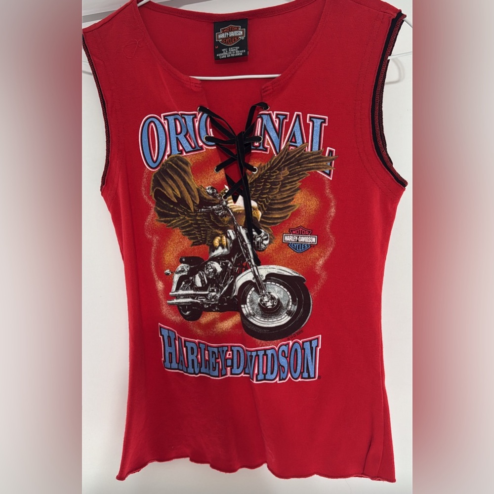 Harley-Davidson Red Lace-Up Women's Muscle Tee medium